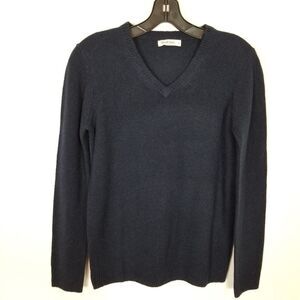 WoolOvers Women Lambs‎ Wool V Neck Sweater Sz S Pullover Navy Preppy Old Money